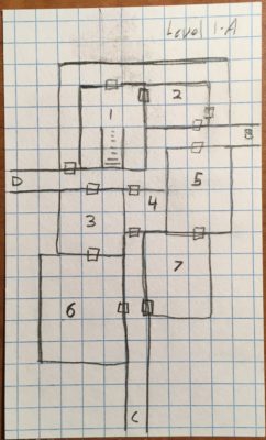 Poorly-drawn graph paper dungeon map
