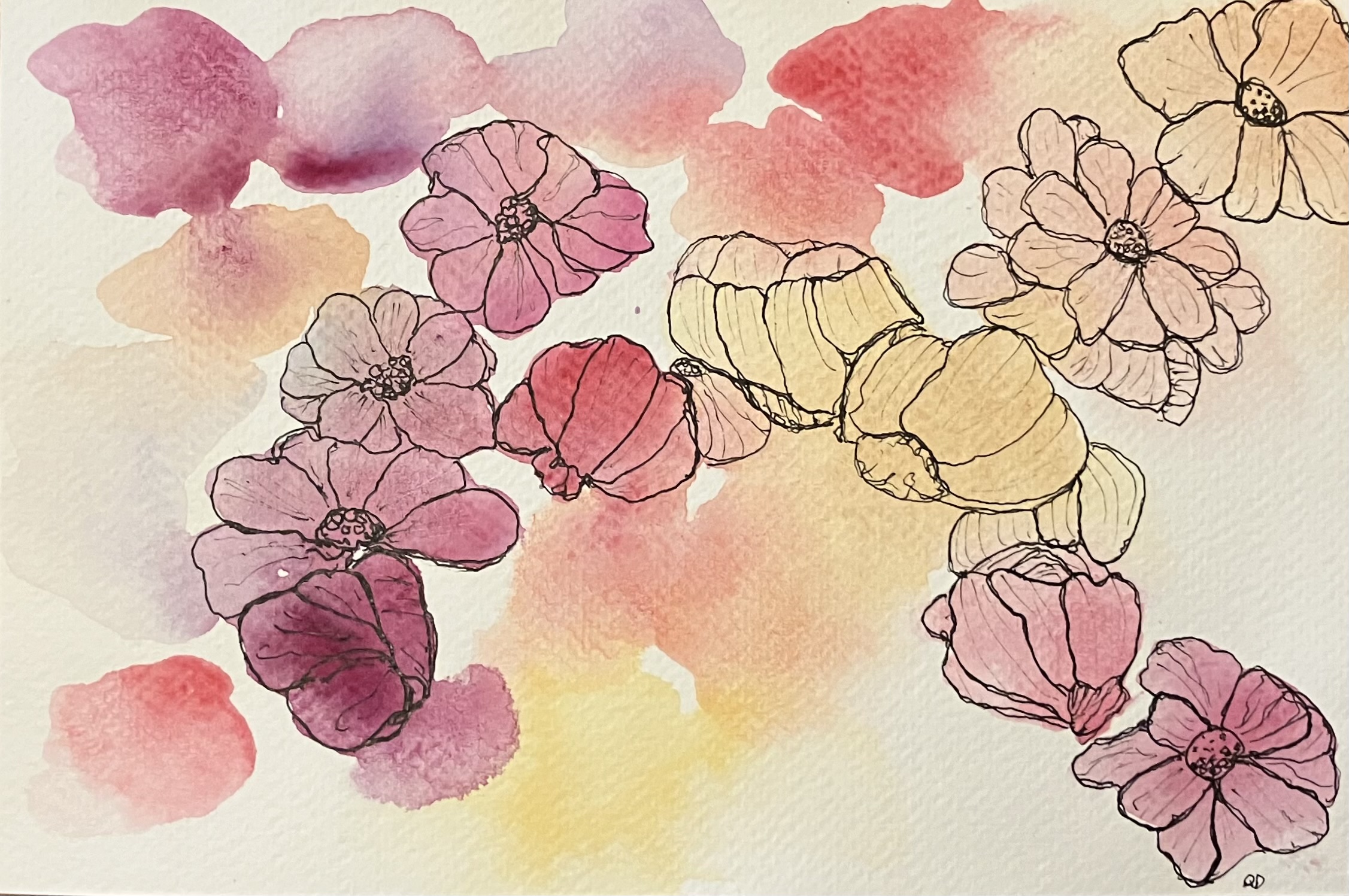 Abstract watercolor painting of flowers