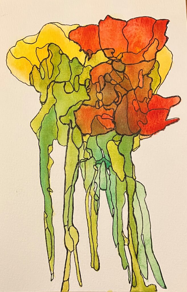 Abstract watercolor painting, allegedly of a flower